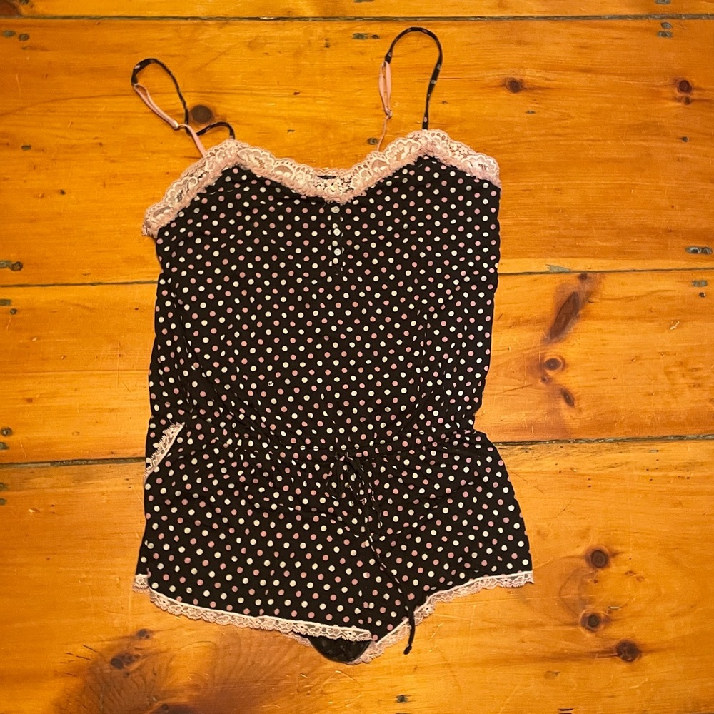 Polka Dot Romper with Lace Trim